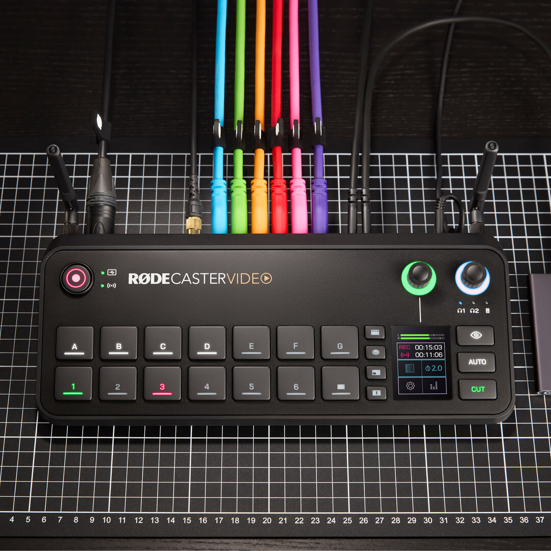 RØDECaster Video with colour HDMI cables connected