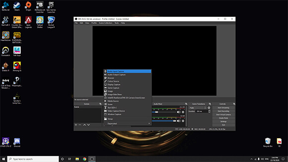Windows PC screenshot of OBS settings creating a new Audio Input Capture