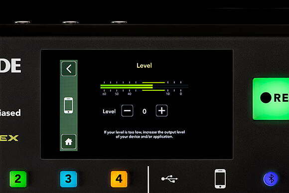 RØDECaster Pro Level menu screen for Smartphone channel