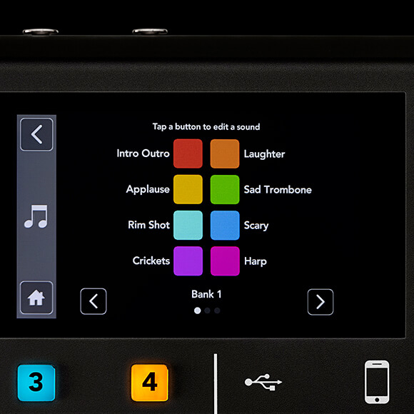 Sound Pads menu on the RODECaster Pro displaying sound bank 1