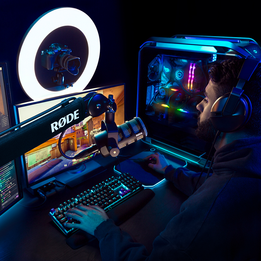 man at computer with psa1 and podmic gaming