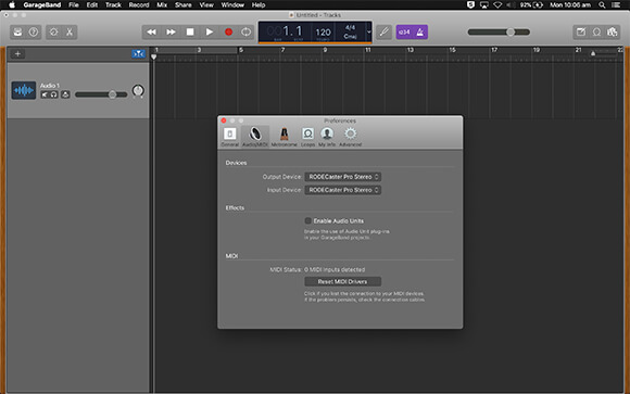 RØDECaster Pro GarageBand settings