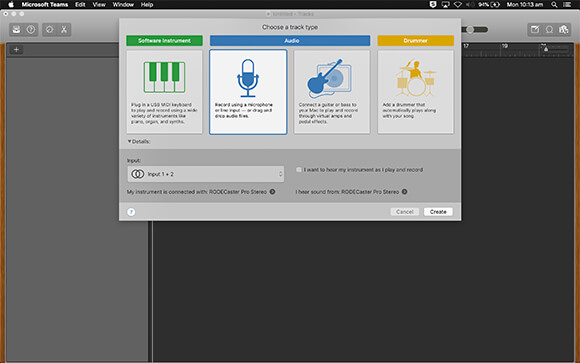 RØDECaster Pro GarageBand settings