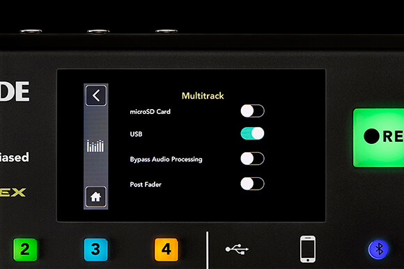 rodecaster pro multitrack settings menu with usb selected