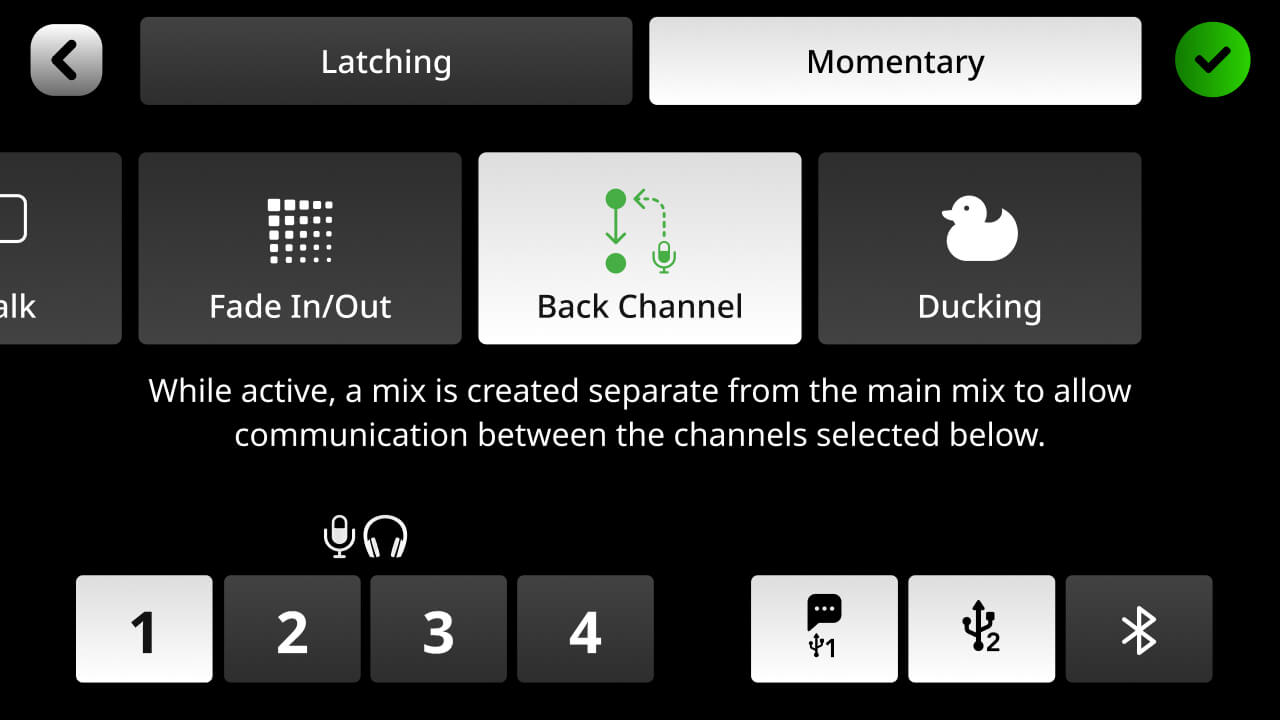 RØDECaster Pro II screen showing Back Channel mode enabled