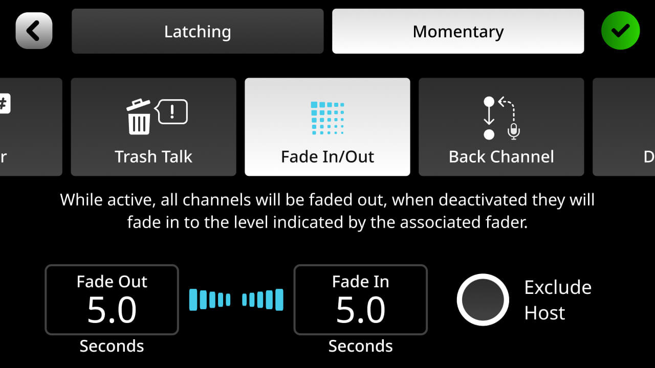 RØDECaster Pro II Fade In/Out setup screen