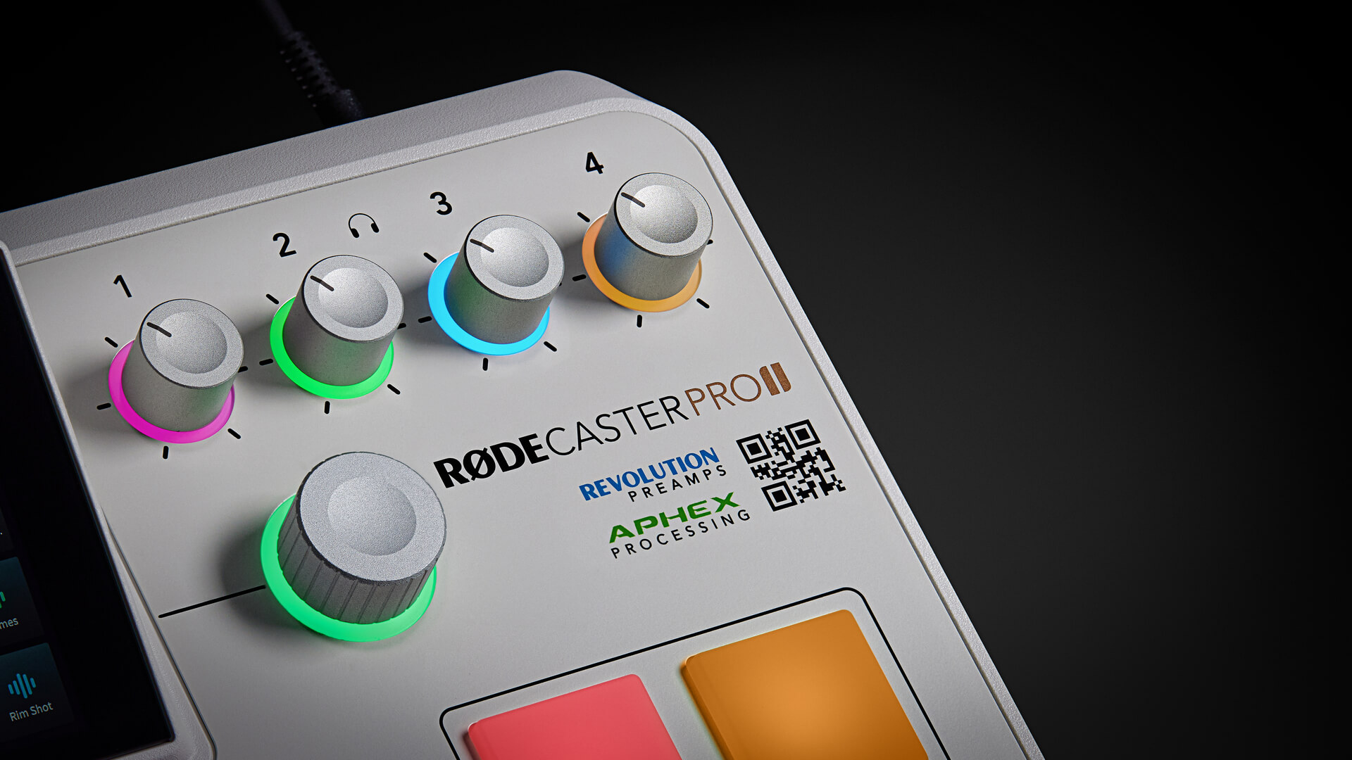 White RØDECaster Pro II on black background