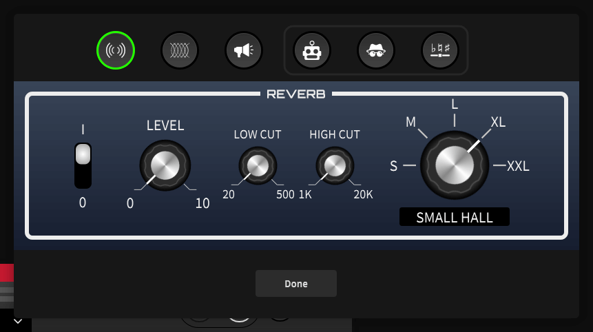 UNIFY reverb effect settings