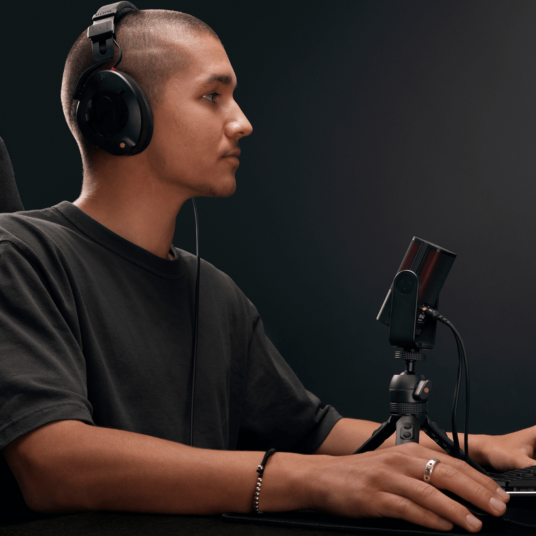 Vocalist in recording studio using NTH-100