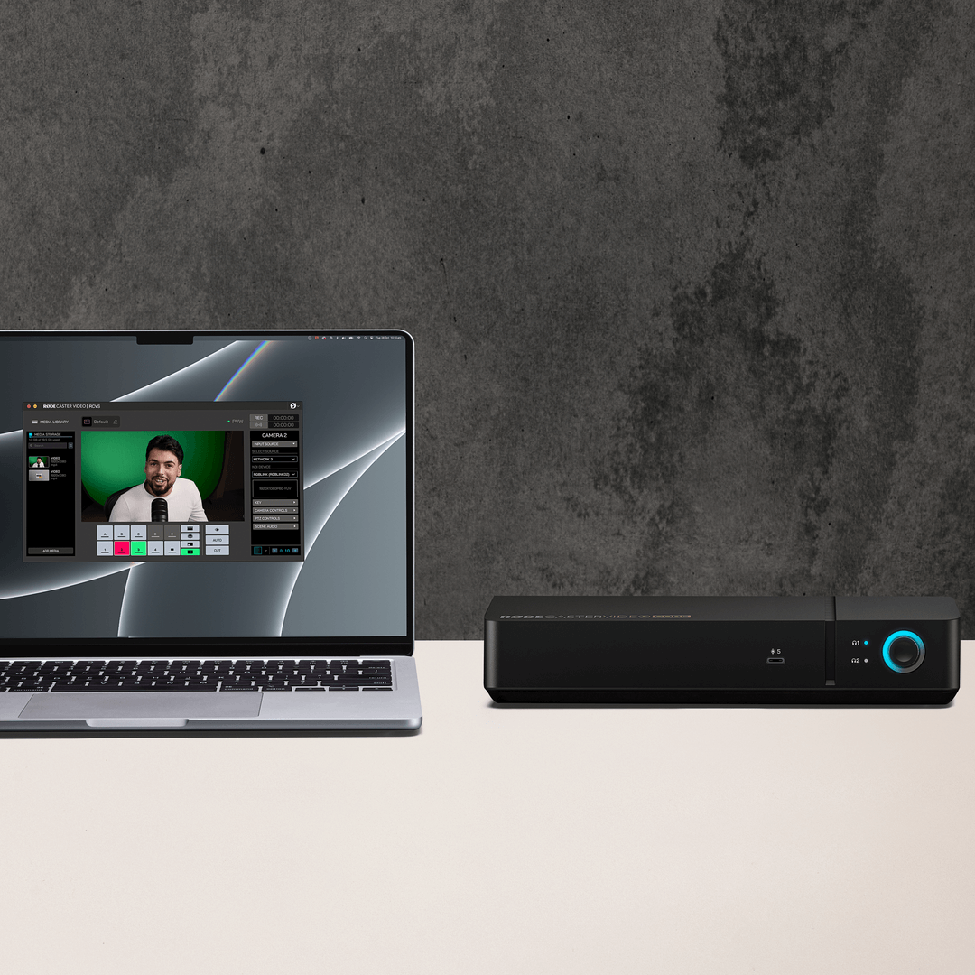 Laptop showing RØDE Central with RØDECaster Core settings