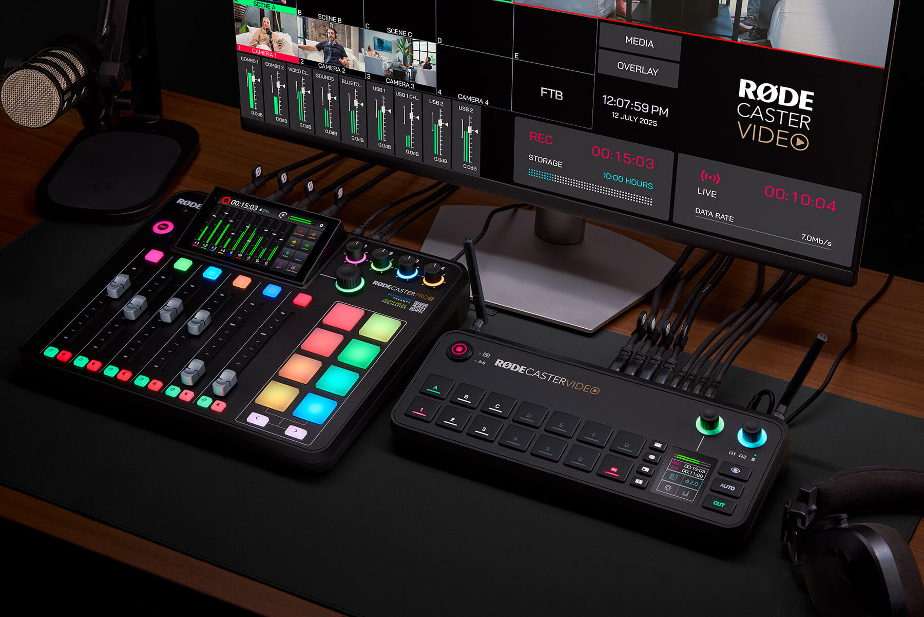 RØDECaster Pro II and RØDECaster Video connected with sync functionality.