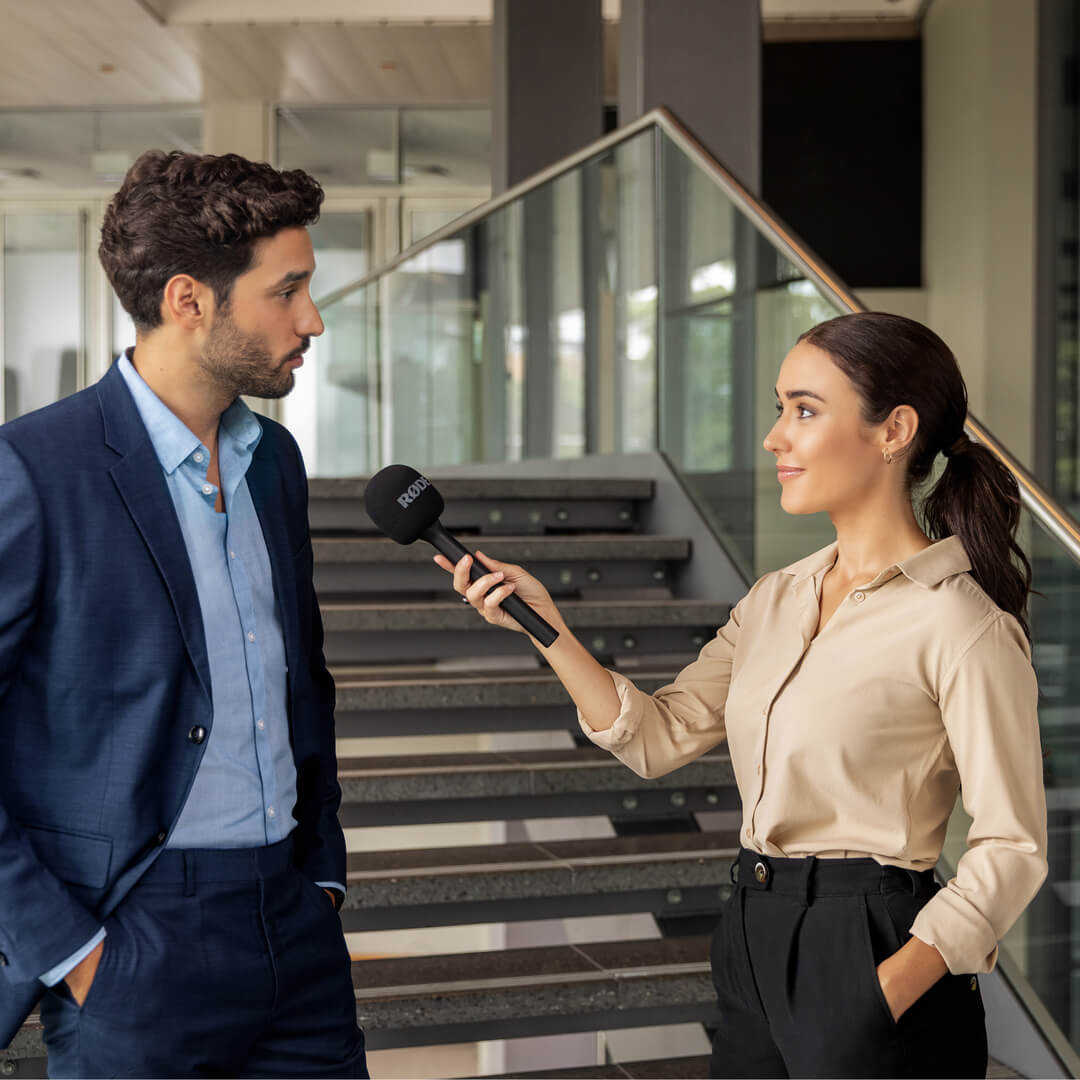 One on one interview by the stairs featuring Interview GO