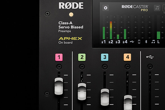 rodecaster pro channel faders and meters with signal