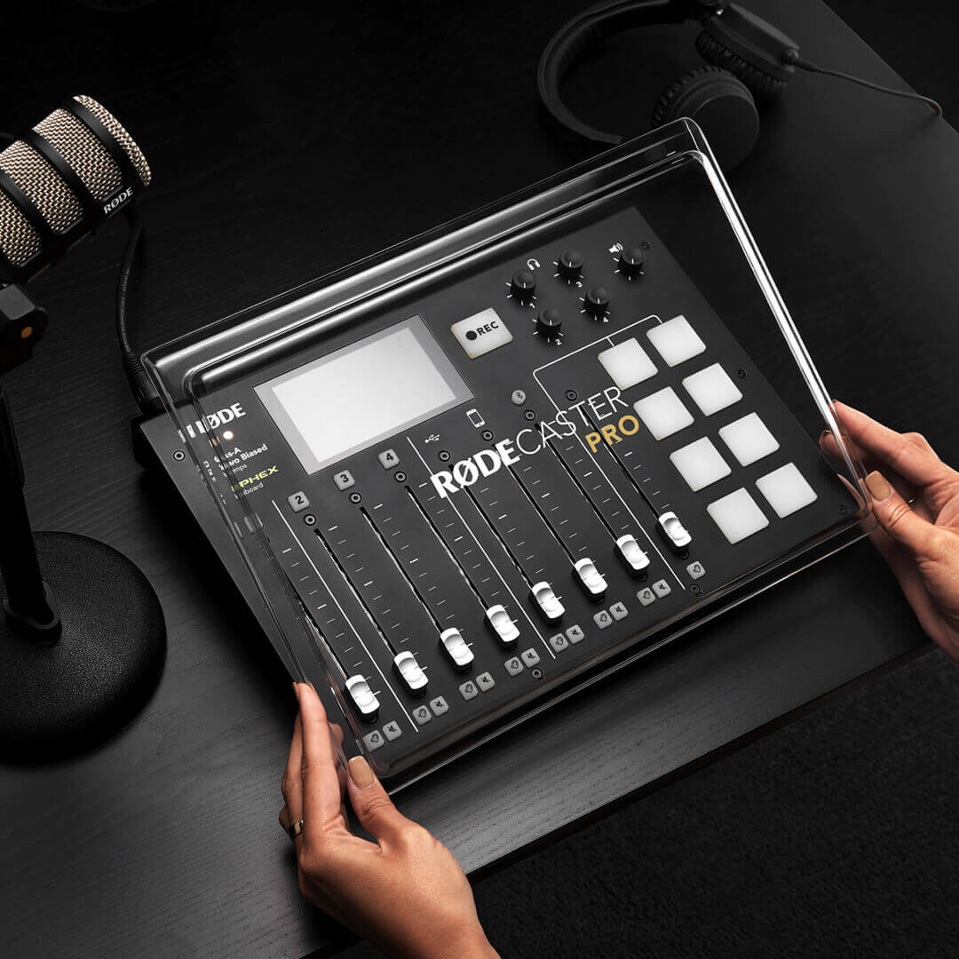 RØDECover Pro being placed on RØDECaster Pro