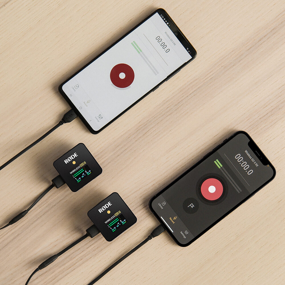 Image: Wireless GO receiver with SC15 and/or SC16 connecting to iPhone/Android phones